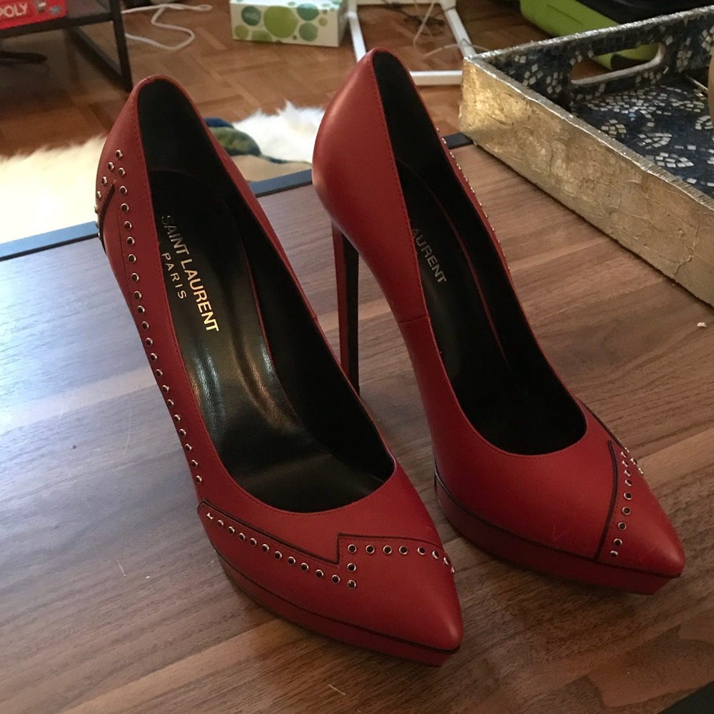 Saint Laurent red platforms